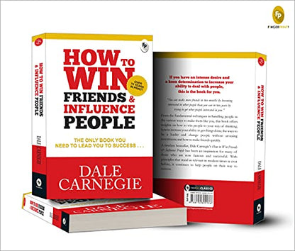 Three copies of How to Win Friends and Influence People: Paperback are shown—one facing forward, one displaying the spine, and one displaying the back cover featuring a summary and reviews.