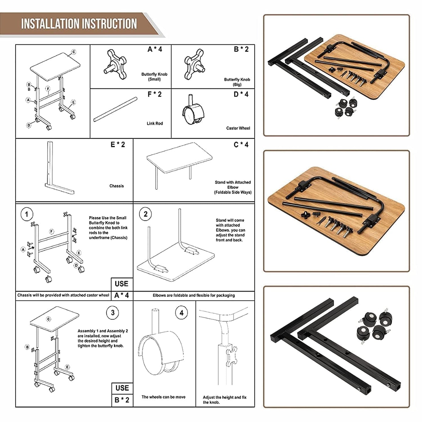 TEKCOOL Multi-Purpose Height-Adjustable Laptop Table
