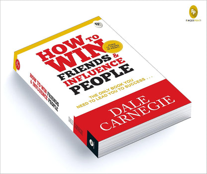 A 3D image of the paperback "How to Win Friends and Influence People," featuring a white, red, and yellow cover with bold title text and the publisher’s logo in the top right corner.